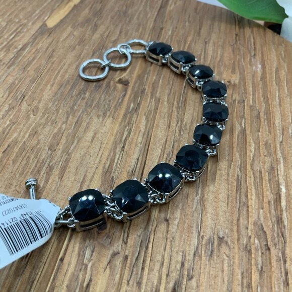 Cosmo Style Faux Onyx Faceted Silver Tone Link Bracelet - Picture 3 of 7